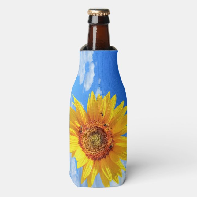Yellow Sunflower and Bees Bottle Cooler (Bottle Front)