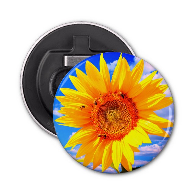 Yellow Sunflower and Bees Bottle Opener (Front)