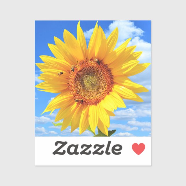 Yellow Sunflower and Bees on Blue Sky Sticker (Sheet)