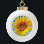 Yellow Sunflower and Bees on Blue Sky - Summer Day Ceramic Ball Christmas Ornament<br><div class="desc">Yellow Sunflower and Bees on Blue Sky - Summer Day - Photo Flower Nature - You can also personalise - Choose / Add Your Unique Photo - Image / Text - Name / Colour / Font / Size / more - Make Your Special Gift - Resize and move or remove...</div>