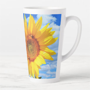 Yellow Sunflower and Bees on Blue Sky - Summer Day Latte Mug