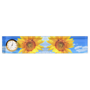 Yellow Sunflower and Bees on Blue Sky - Summer Day Nameplate