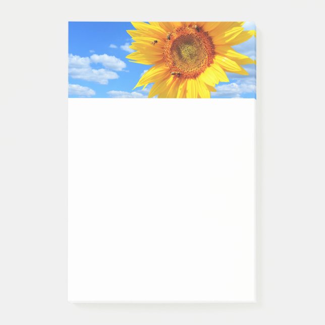 Yellow Sunflower and Bees on Blue Sky - Summer Day Post-it Notes (Front)