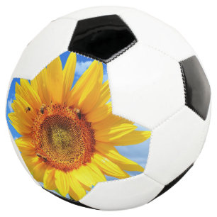 Yellow Sunflower and Bees on Blue Sky - Summer Day Soccer Ball