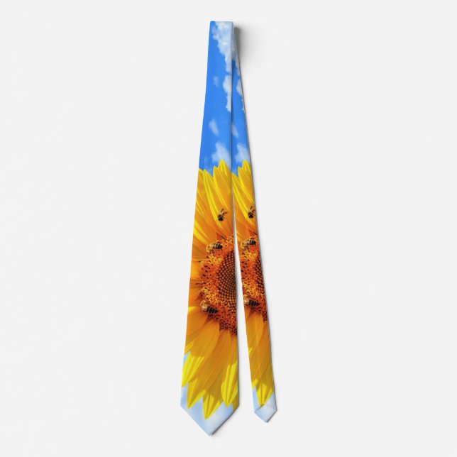 Yellow Sunflower and Bees on Blue Sky - Summer Day Tie (Front)