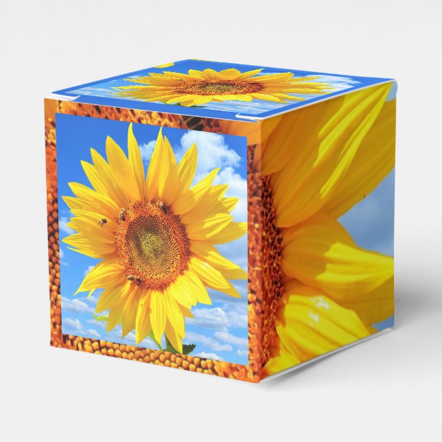 Yellow Sunflower and Bees on Blue Sky - Summer  Favour Box (Front Side)