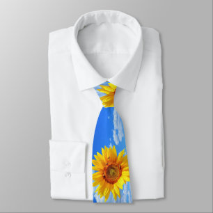 Yellow Sunflower and Bees on Blue Sky - Summer  Tie