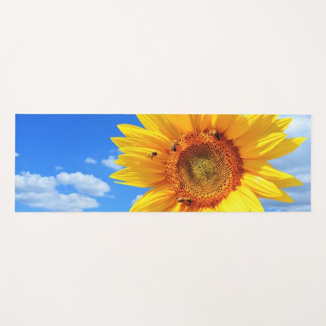 Yellow Sunflower and Bees on Blue Sky - Summer  Yoga Mat (Front (Horizontal))