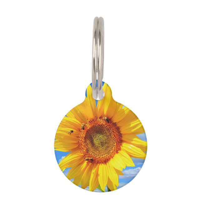 Yellow Sunflower and Bees Pet ID Tag (Front)
