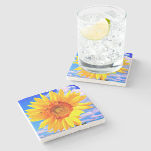 Yellow Sunflower and Bees Stone Coaster