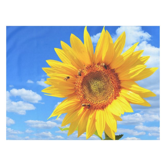 Yellow Sunflower and Bees Tablecloth Blue Sky (Front (Horizontal))