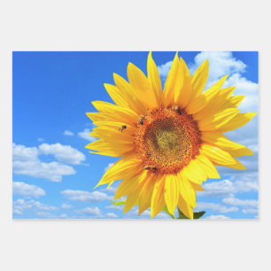 Yellow Sunflower and Bees Wrapping Paper Sheets