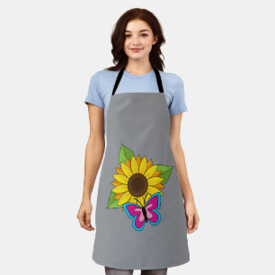 Yellow Sunflower and Blue Pink Butterfly Apron