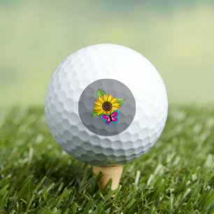 Yellow Sunflower and Blue Pink Butterfly Golf Balls