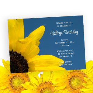 Yellow Sunflower and Blue Sky Birthday Party Invitation