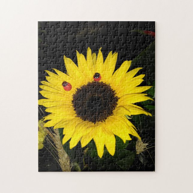 Yellow Sunflower And Two Ladybugs Jigsaw Puzzle (Vertical)