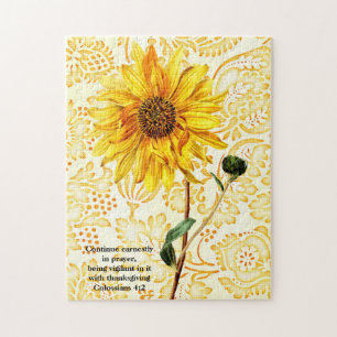 Yellow Sunflower Art Faith Puzzle