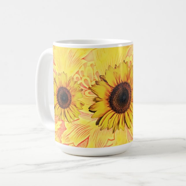 Yellow Sunflower Art Mug Cup (Front Left)