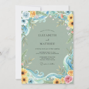 Yellow Sunflower Azure Eucalyptus Wedding Invitation