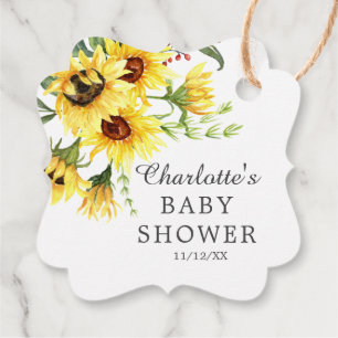 Yellow Sunflower Baby Shower Favour Gift Tag