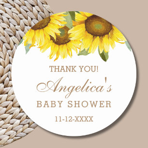 Yellow Sunflower Baby Shower Thank You  Classic Round Sticker