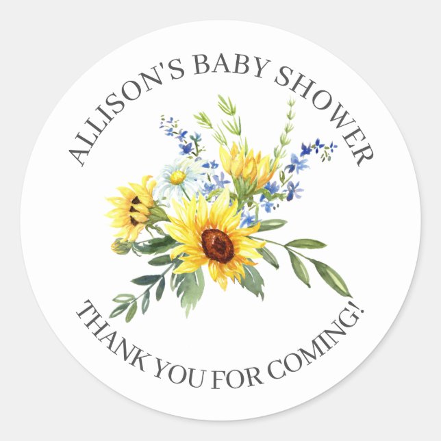 Yellow Sunflower Baby Shower Thank You Shower Classic Round Sticker (Front)