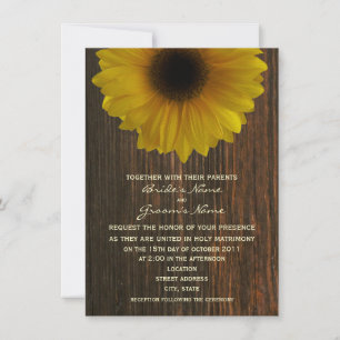 Yellow Sunflower & Barnwood Fall Wedding Invitation