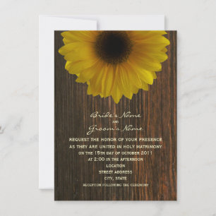 Yellow Sunflower & Barnwood Fall Wedding Invitation