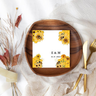 Yellow Sunflower bee boho lemon wedding Napkin