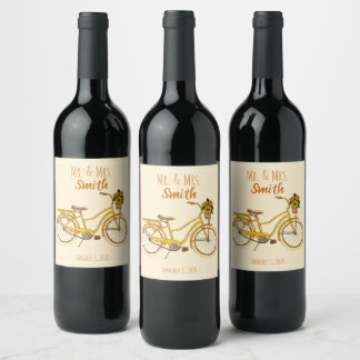 Yellow Sunflower Bike Wine Label