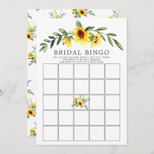 Yellow Sunflower BINGO Bridal Shower Game Invitation (Front/Back)