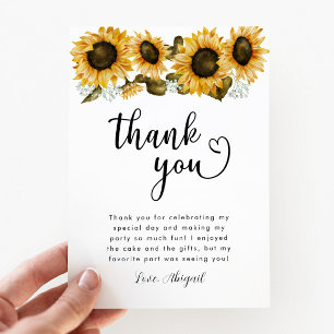 Yellow Sunflower Birthday Party   Thank You Card