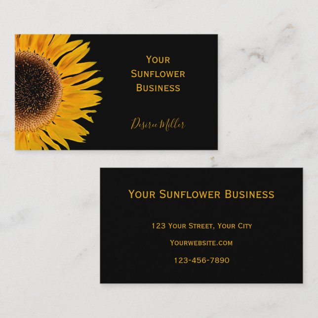Yellow Sunflower Black Background Country Rustic Business Card (Front/Back)