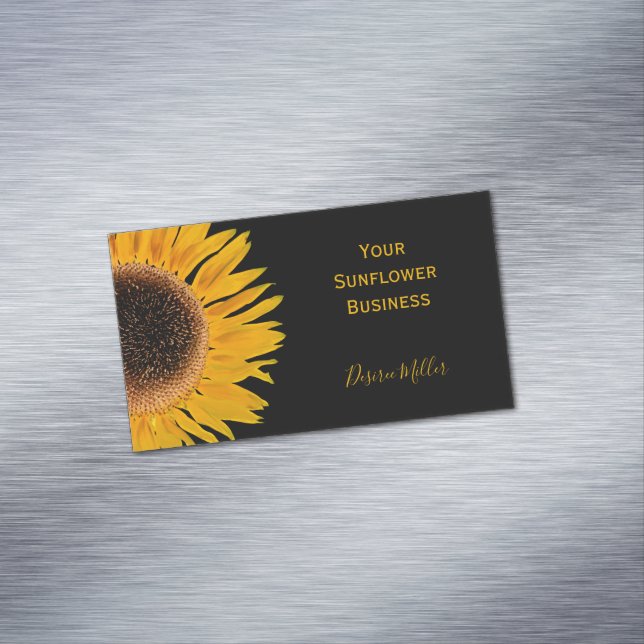 Yellow Sunflower Black Background Country Rustic Magnetic Business Card (In Situ)