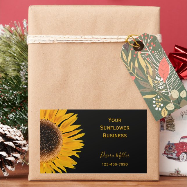 Yellow Sunflower Black Background Country Rustic Rectangular Sticker (Holiday)