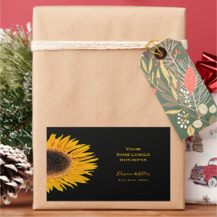 Yellow Sunflower Black Background Country Rustic Rectangular Sticker