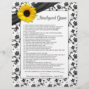 Yellow Sunflower Black Floral Bridal Shower Game