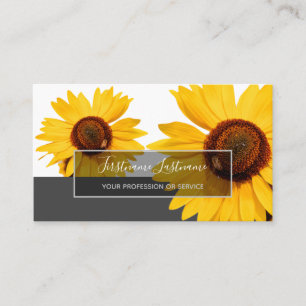 Yellow sunflower blossoms elegant grey rectangle business card