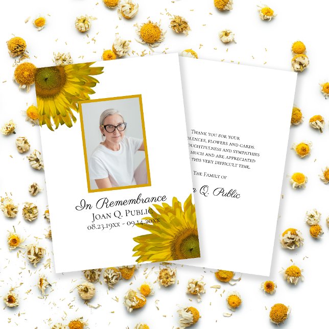 Yellow Sunflower Blossoms Funeral Sympathy Thank You Card (Creator Uploaded)