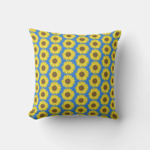 Yellow Sunflower Blue Background Flower Floral Cushion