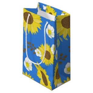 Yellow Sunflower Blue Background Flower Floral Small Gift Bag