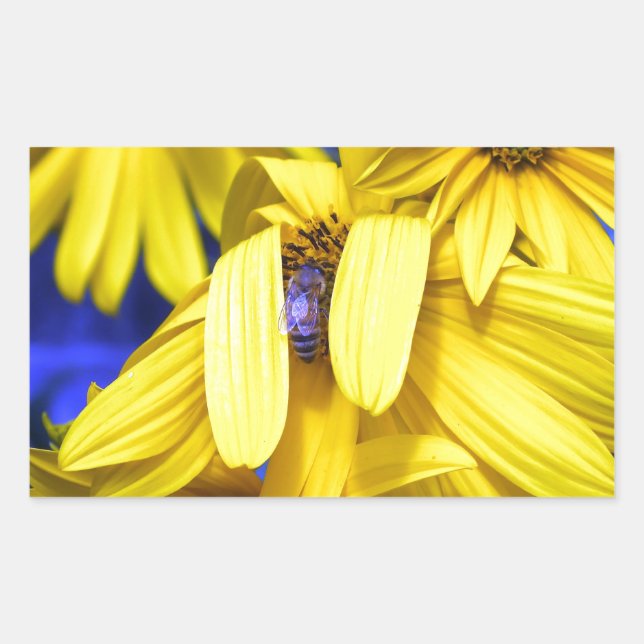 Yellow Sunflower, Blue Bee  Stickers (Front)