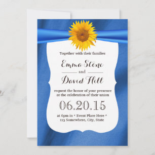 Yellow Sunflower Blue Fabric Wedding Invitations