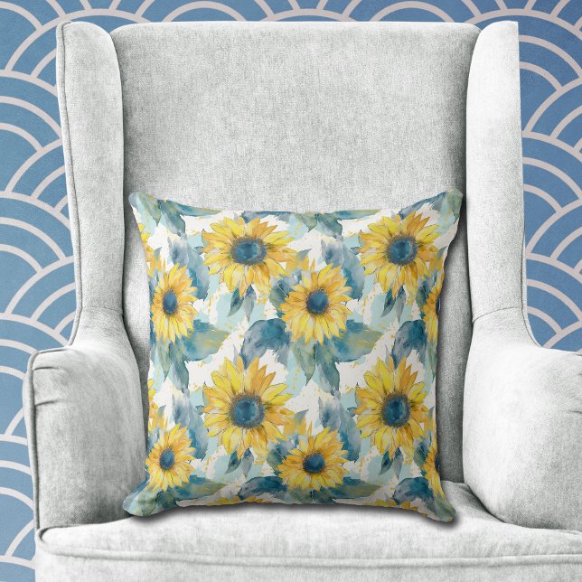 Yellow Sunflower Blue Leaf Pattern Cushion (Creator Uploaded)