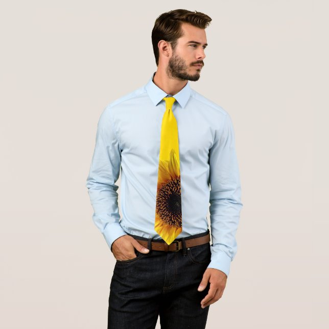 Yellow Sunflower Botanical Floral Men's Necktie (In Situ)