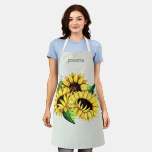 Yellow Sunflower Bouquet in Watercolor Apron
