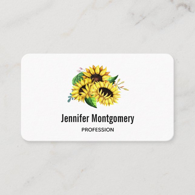 Yellow Sunflower Bouquet in Watercolor Business Card (Front)