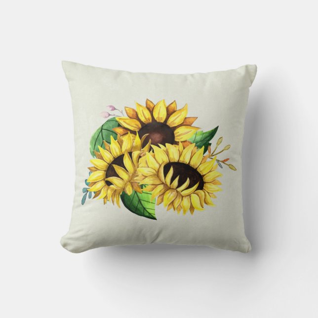 Yellow Sunflower Bouquet in Watercolor Cushion (Front)