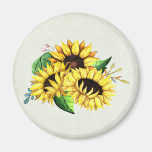 Yellow Sunflower Bouquet in Watercolor Magnet