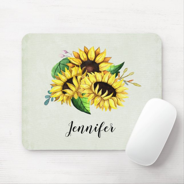 Yellow Sunflower Bouquet in Watercolor Mouse Pad (With Mouse)